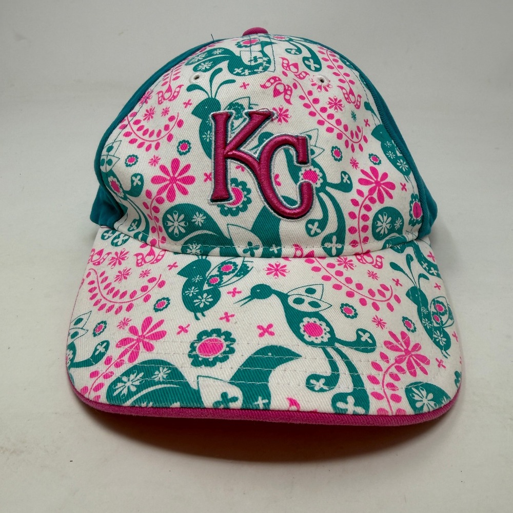 Kansas City Royals Hat Kids Teal Pink MLB Baseball Paisley Floral '47 Brand EUC